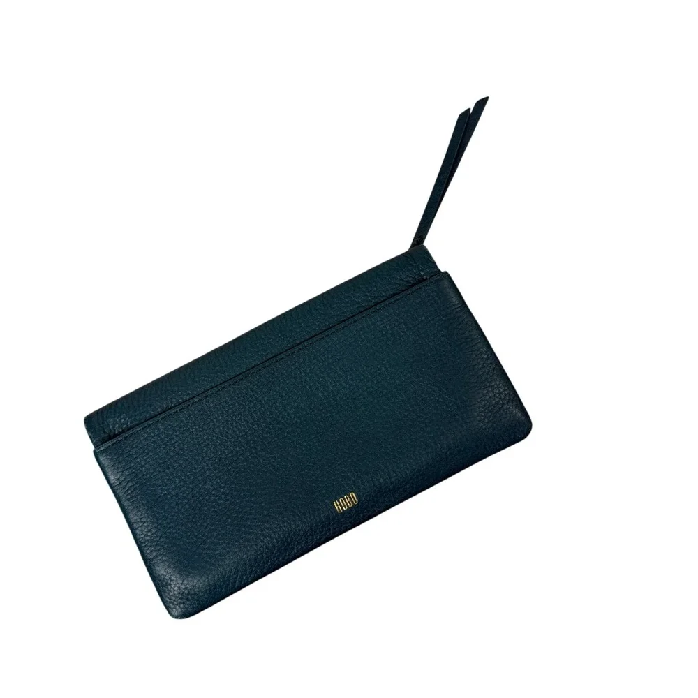 HOBO Wallet Womens OS Teal Blue Lumen Leather Bifold Clutch Organizer